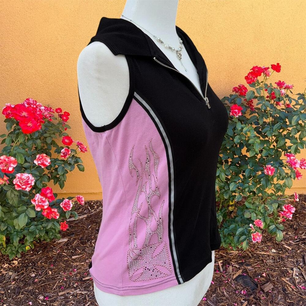 Biker y2k 2000s pink and black biker top